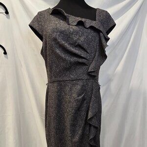 White House Black Market Gray Ruffle Dress Size 14 Lined Slit